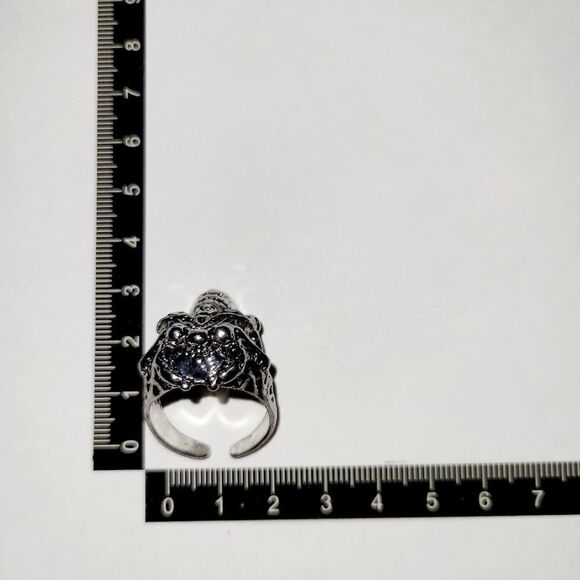 Brand New Silver Green Eyes Skulls Heads Ring Adjustable Size - Picture 8 of 8